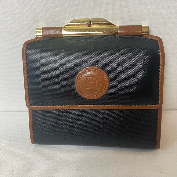 Vintage Dior Small Leather Black With Brown Trim Double Side Compact Wallet - Picture 13 of 14